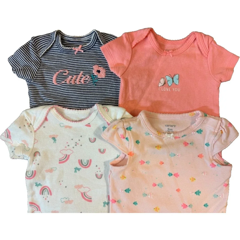 Carters Baby Girl 3 Months Summer Lot Tee Shirts Bodysuits Clothes Short Sleeved